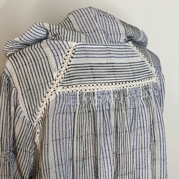 Free People Top Hooded Henley Button Down Blue and White Stripe Oversized - Picture 5 of 9